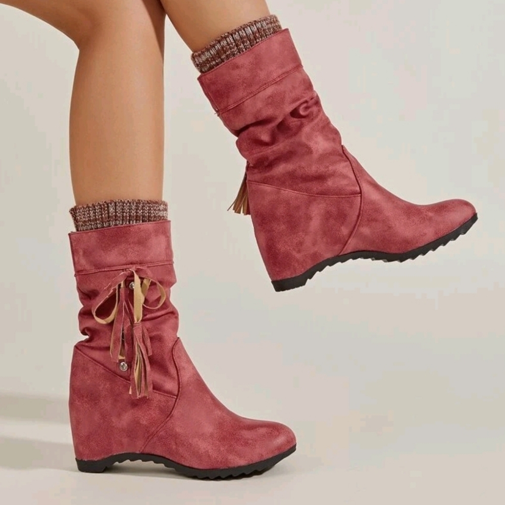 Mauve Pink Wedge Calf Boots